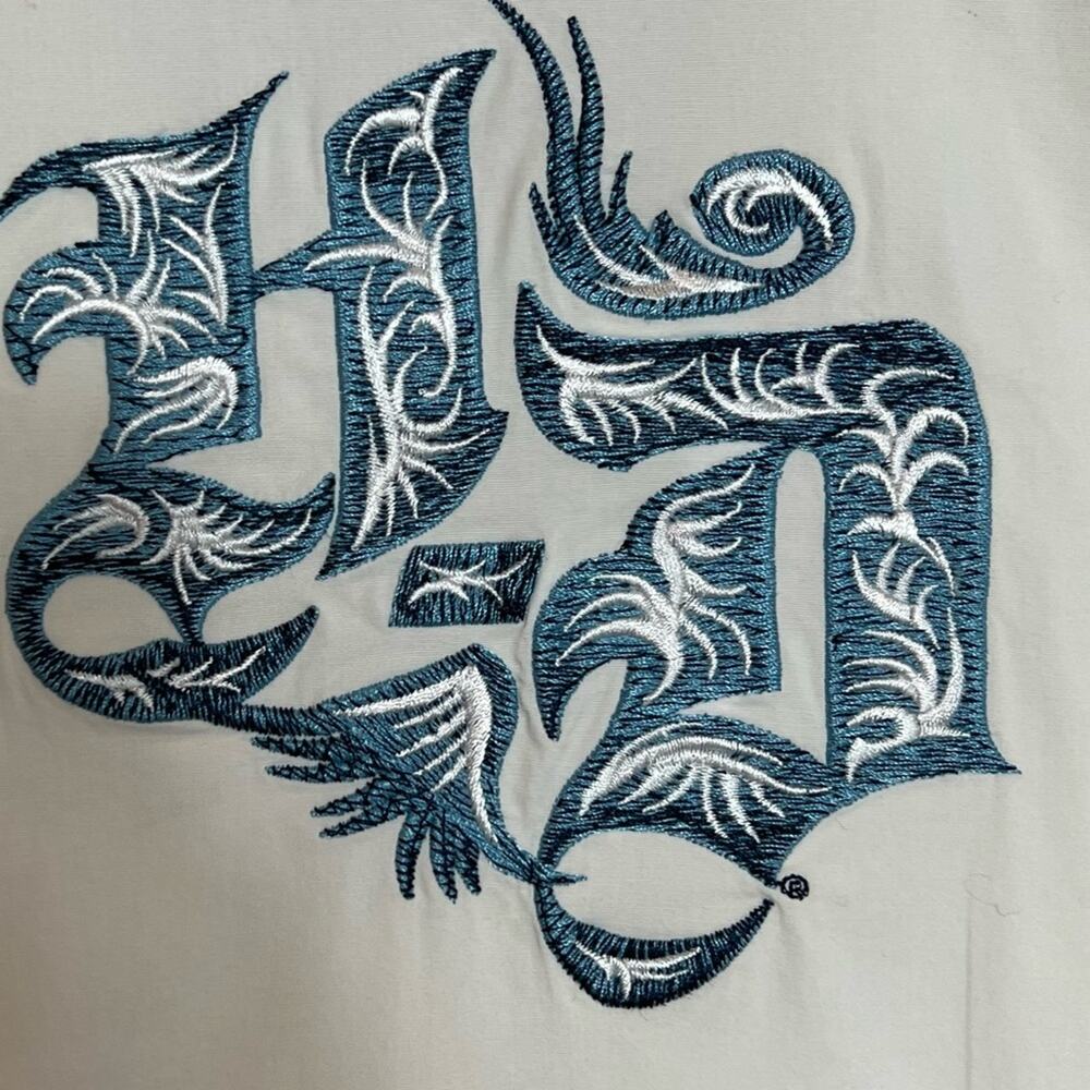 Harley Davidson Blue White Embroidered Women Short Sleeve Blouse Size Small - Picture 5 of 6